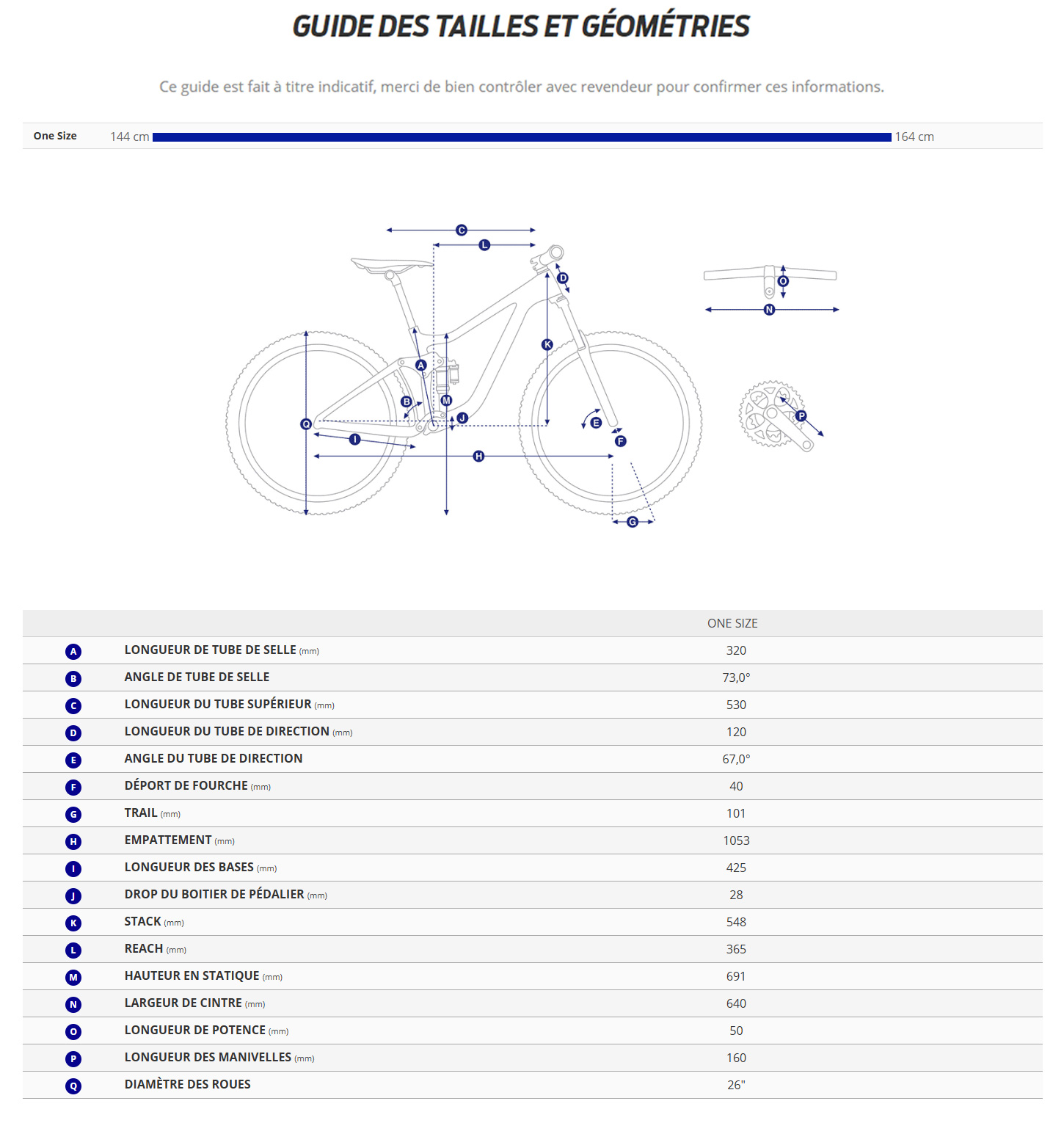 Guide de taille du velo électrique Talon E+ 26 année 2023